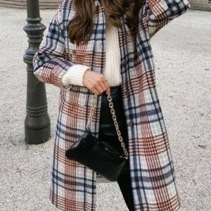 Long Plaid Zara Overshirt Coat